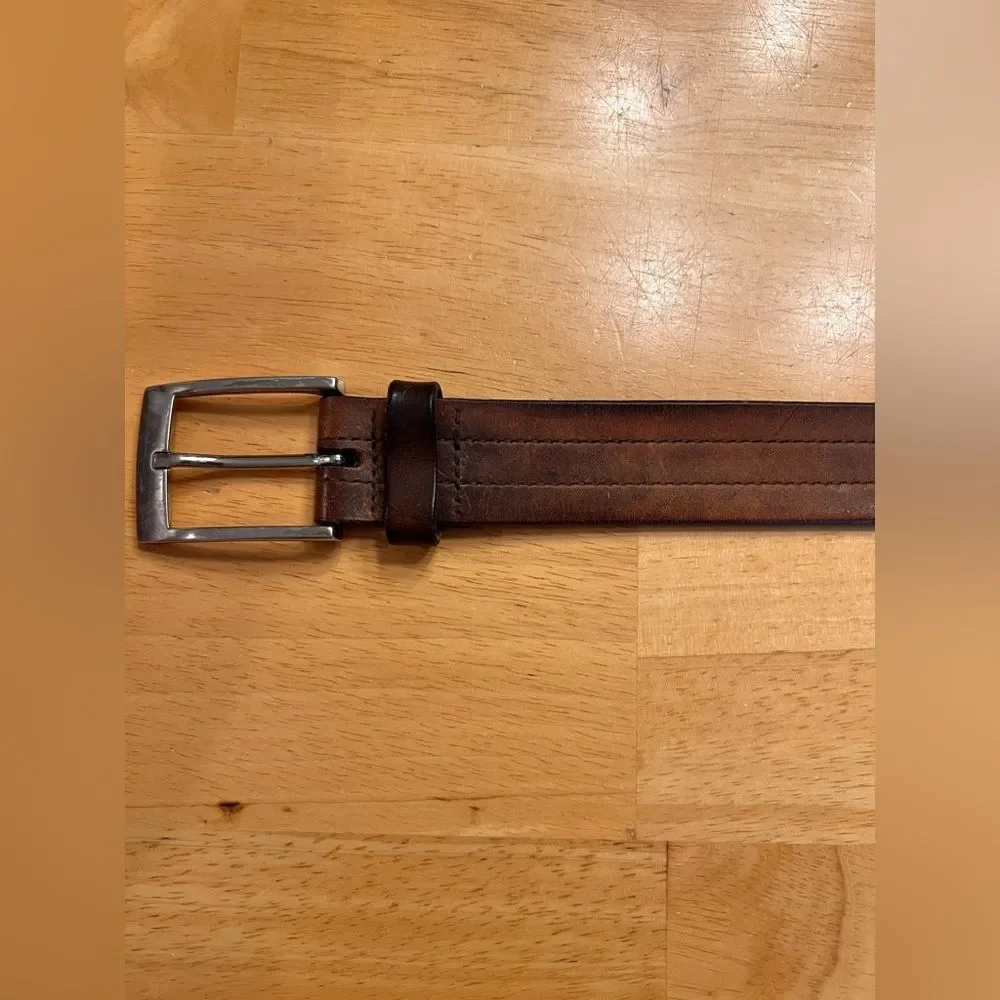 Men's Brown Leather Belt rugged leather cowboy outdoor 38  stitching Guatemala